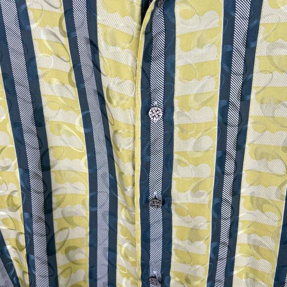 Robert Graham Button Down Stripes Accent Cuffs Silk Cotton Shirt Men's Large - Picture 3 of 10